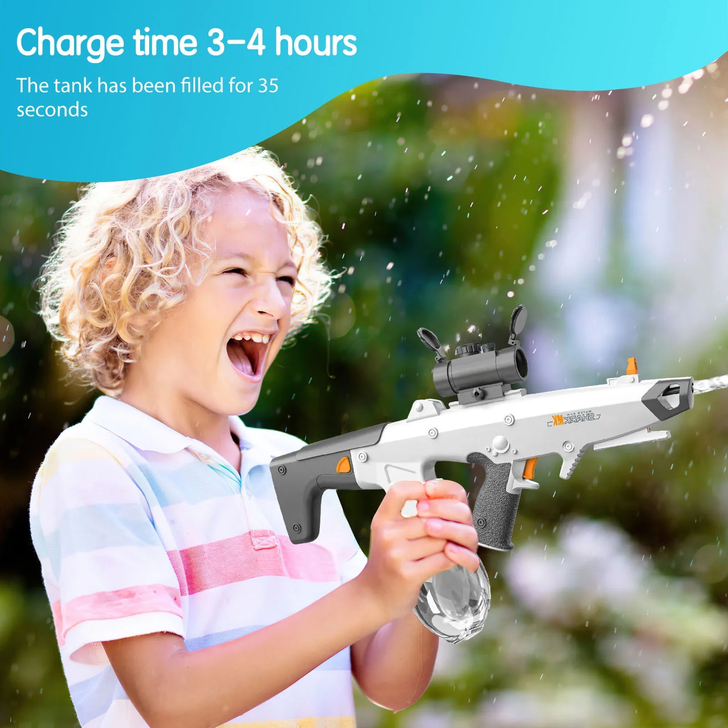 Pistola de Agua Eléctrica Self-Prime 810ml/8-10m, 40Min Cont. & Spray de 50 minutos, carga USB con alcance + tambor para piscina/playa para niños/adultos