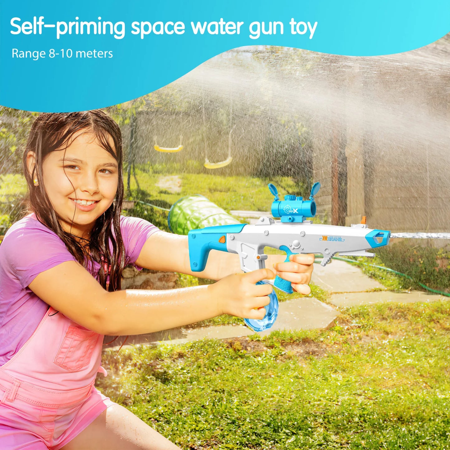 Pistola de Agua Eléctrica Self-Prime 810ml/8-10m, 40Min Cont. & Spray de 50 minutos, carga USB con alcance + tambor para piscina/playa para niños/adultos