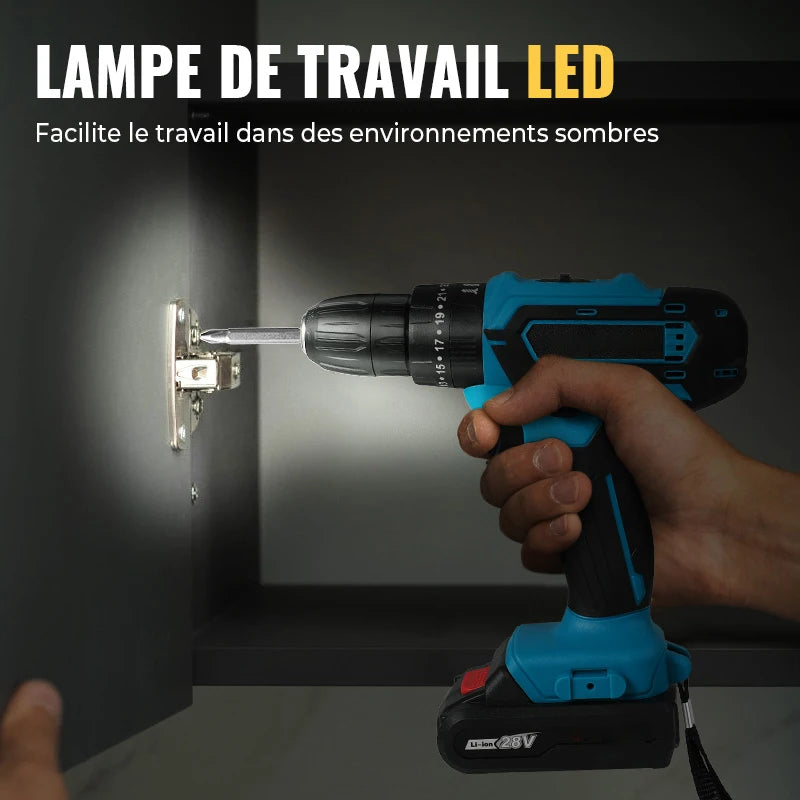 Taladro de impacto inalámbrico, destornillador multifuncional, batería de litio recargable, herramienta eléctrica de velocidad de 1350rpm, 28V