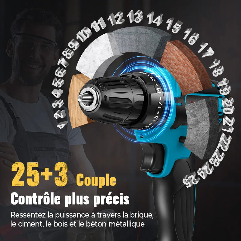 Taladro de impacto inalámbrico, destornillador multifuncional, batería de litio recargable, herramienta eléctrica de velocidad de 1350rpm, 28V