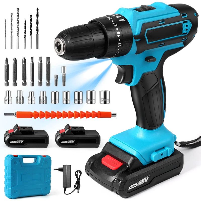 Taladro de impacto inalámbrico, destornillador multifuncional, batería de litio recargable, herramienta eléctrica de velocidad de 1350rpm, 28V