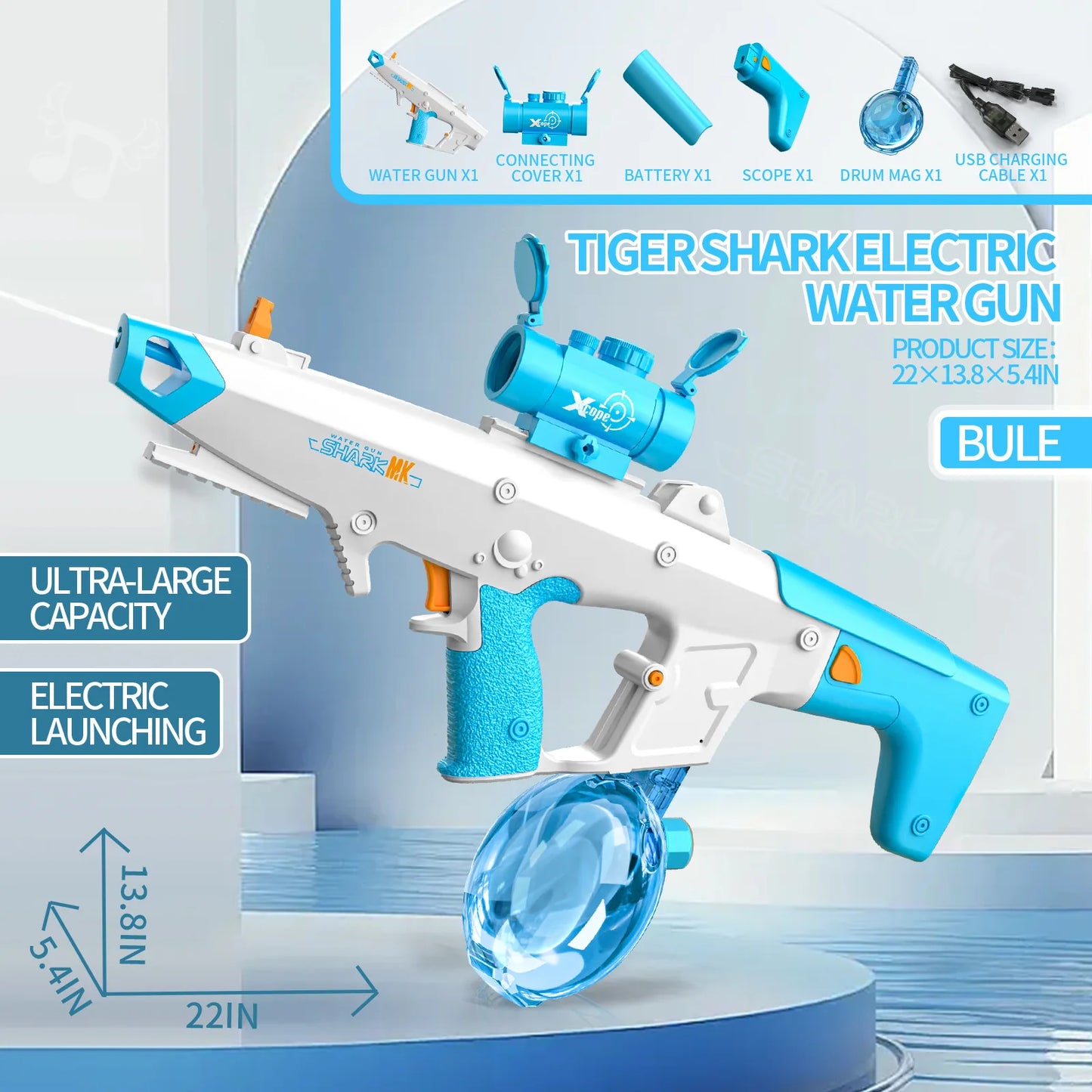 Pistola de Agua Eléctrica Self-Prime 810ml/8-10m, 40Min Cont. & Spray de 50 minutos, carga USB con alcance + tambor para piscina/playa para niños/adultos