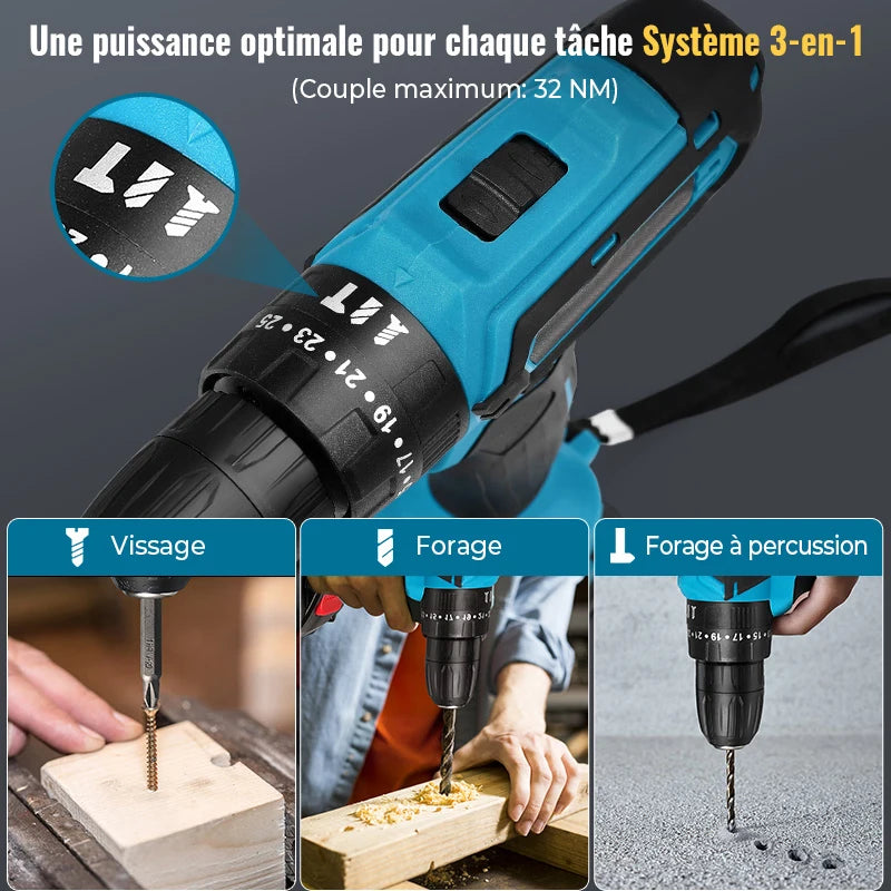 Taladro de impacto inalámbrico, destornillador multifuncional, batería de litio recargable, herramienta eléctrica de velocidad de 1350rpm, 28V