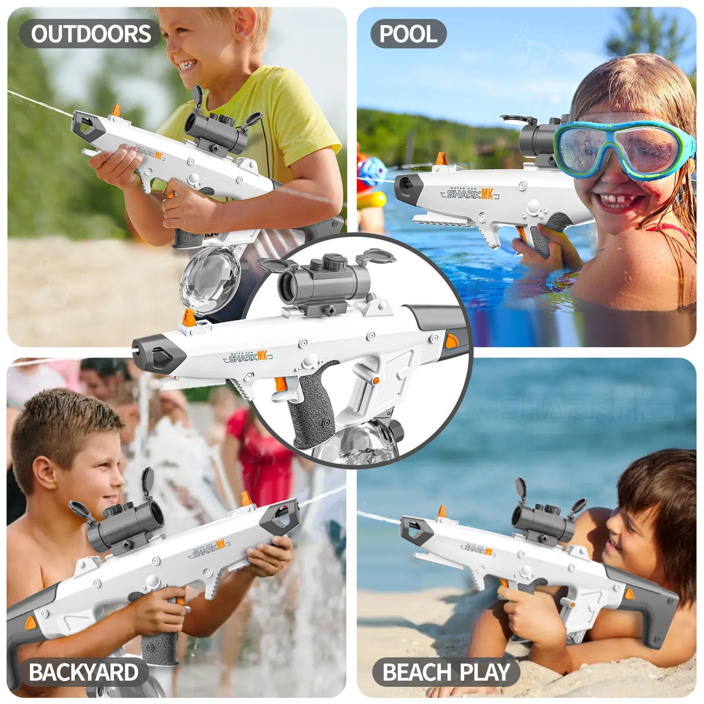 Pistola de Agua Eléctrica Self-Prime 810ml/8-10m, 40Min Cont. & Spray de 50 minutos, carga USB con alcance + tambor para piscina/playa para niños/adultos