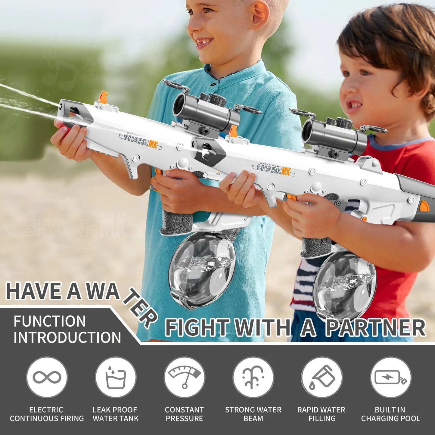 Pistola de Agua Eléctrica Self-Prime 810ml/8-10m, 40Min Cont. & Spray de 50 minutos, carga USB con alcance + tambor para piscina/playa para niños/adultos