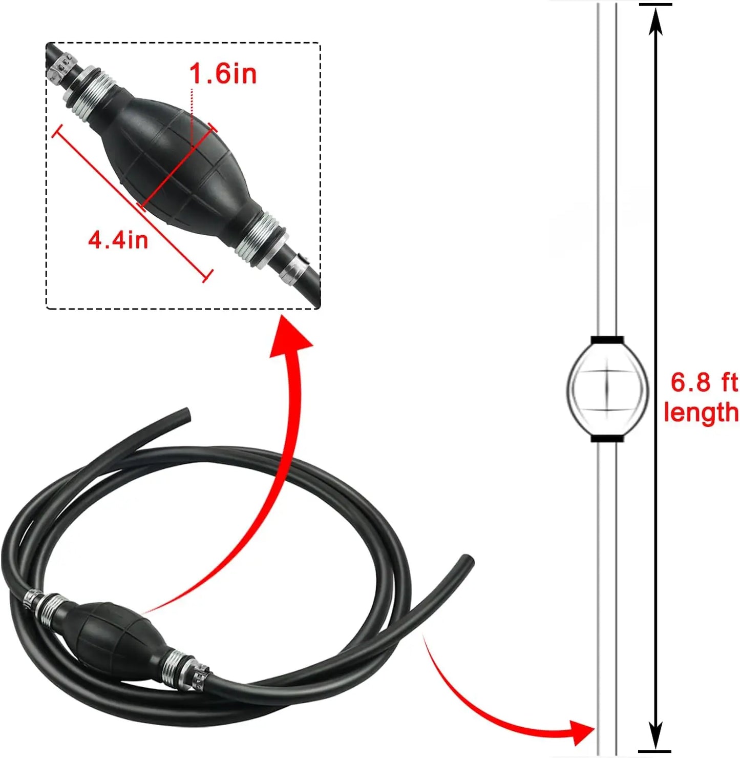 Conjunto de línea de combustible de 5/16", conjunto de manguera de línea de combustible de 6 pies con bombilla de cebado para motor fueraborda marino, vehículos recreativos, tractores y caravanas