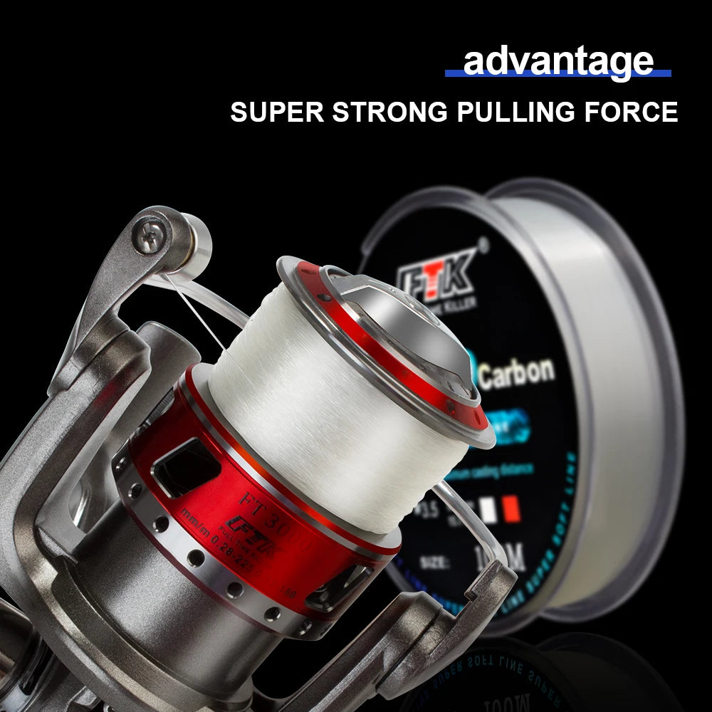 Línea de pesca con revestimiento de fluorocarbono FTK, 100M, 0,14mm-0,5mm, 4,13LB-34,32LB, monofilamento de fibra de carbono