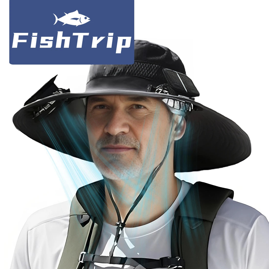 🎣 Sombrero de sol de ala ancha con ventiladores solares 2‑en‑1