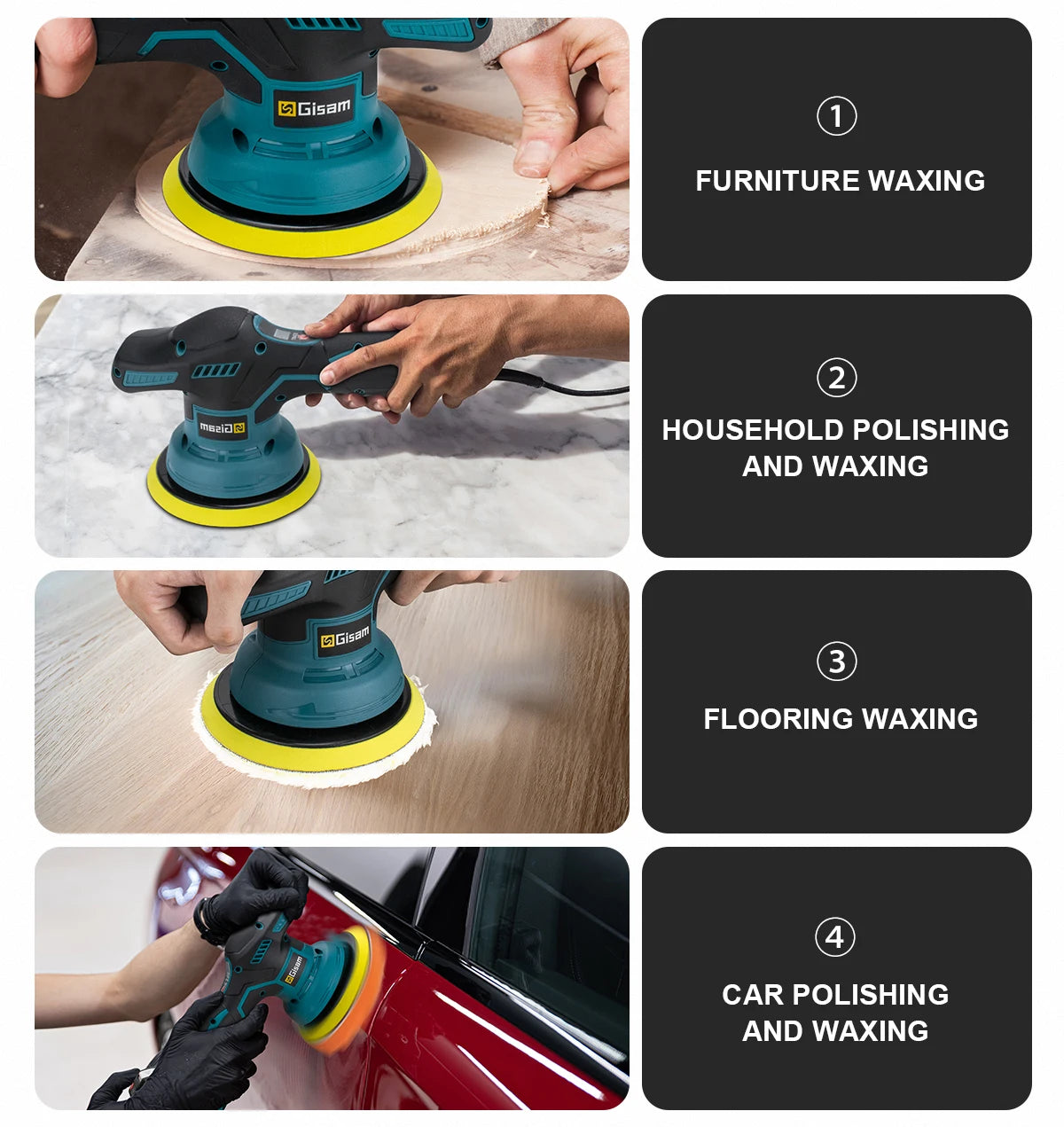Gami-pulidor de coche inalámbrico, 8 engranajes, ajustable, eléctrico, encerado, lijado, sellado, herramienta eléctrica compatible con Pin de batería Makita de 18v