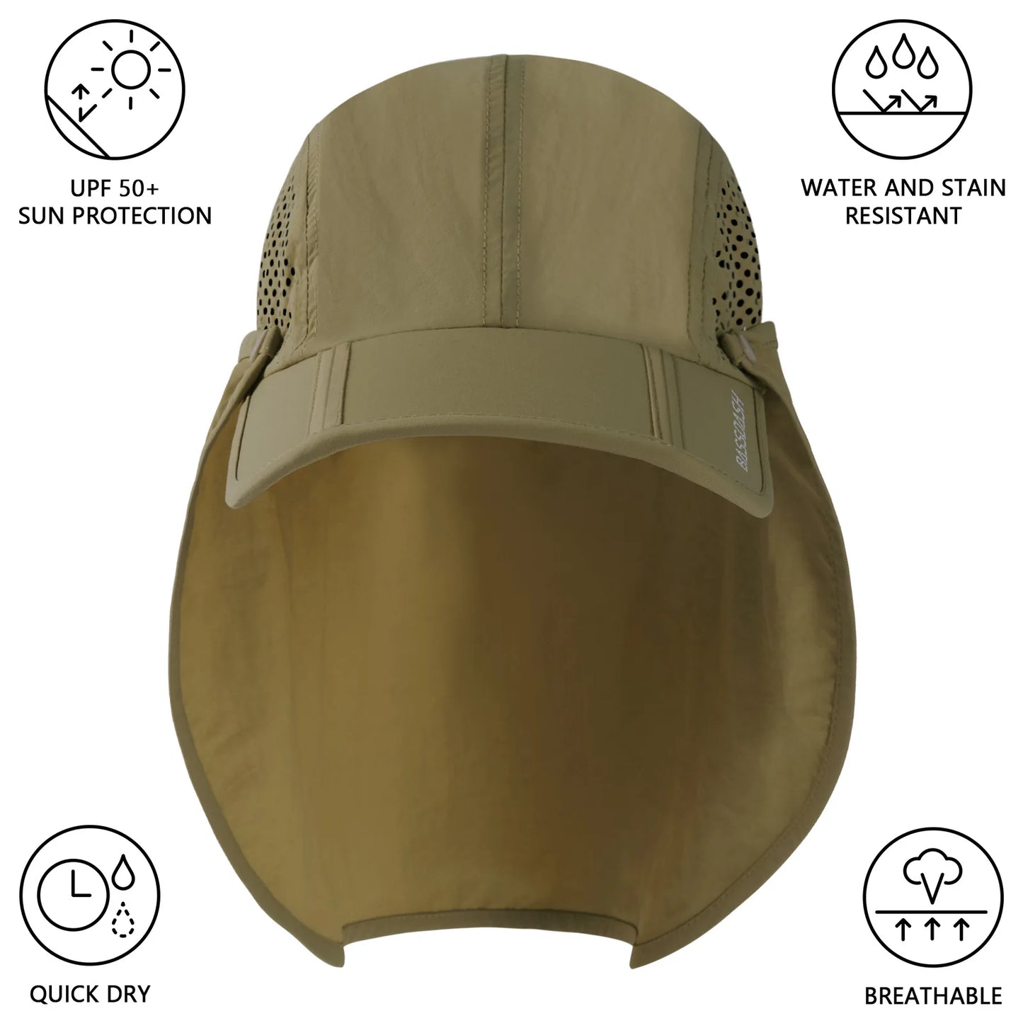 Sombrero de pesca BASSDASH plegable UPF 50+ con solapa desmontable