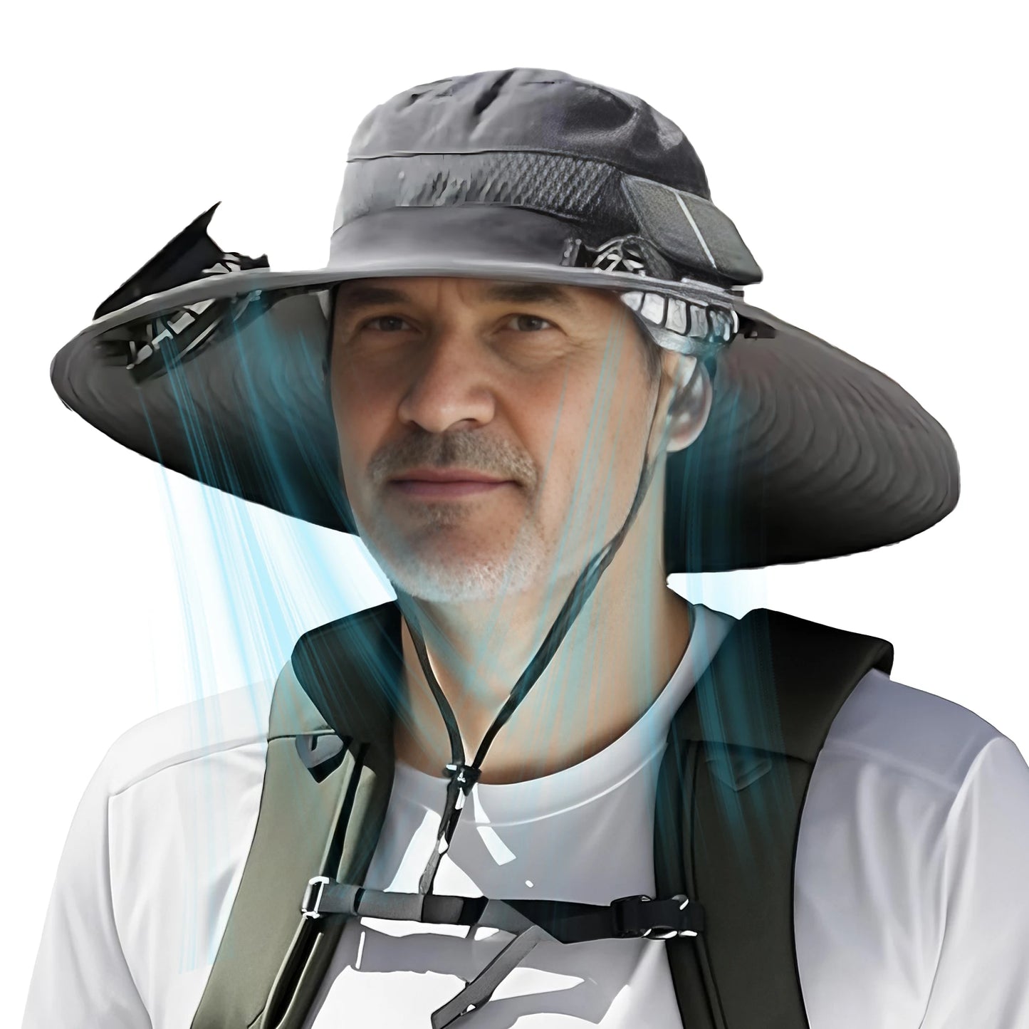 🎣 Sombrero de sol de ala ancha con ventiladores solares 2‑en‑1