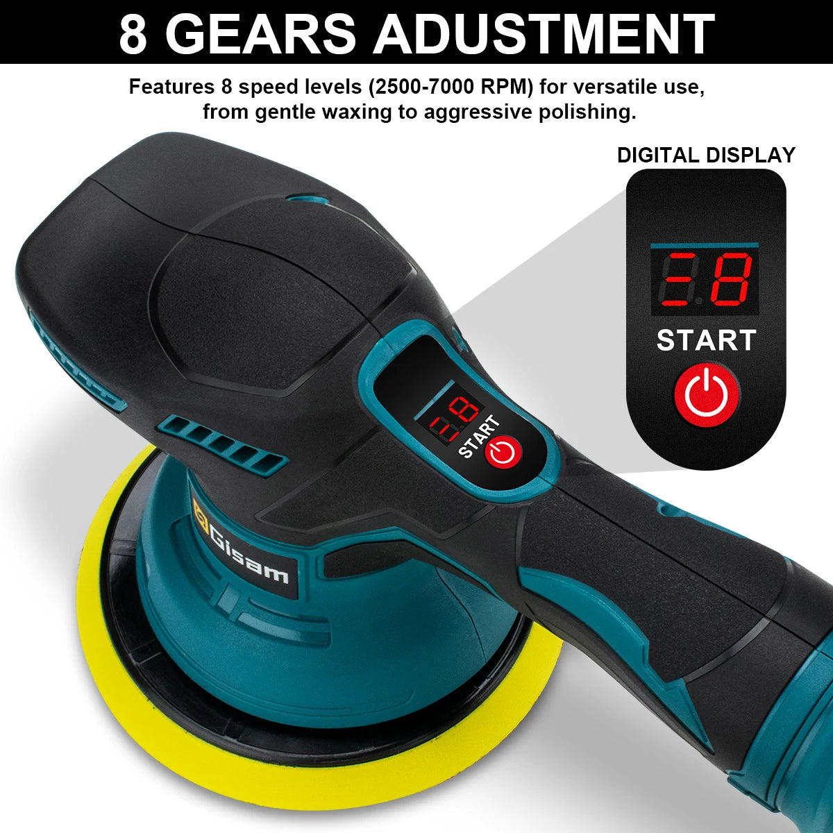 Gami-pulidor de coche inalámbrico, 8 engranajes, ajustable, eléctrico, encerado, lijado, sellado, herramienta eléctrica compatible con Pin de batería Makita de 18v