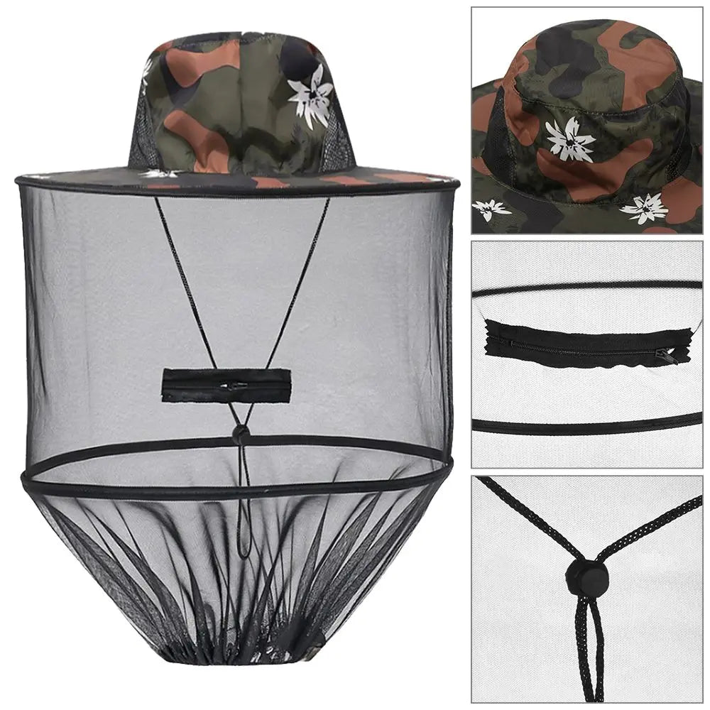 Sombrero repelente de insectos con protección solar y red invisible