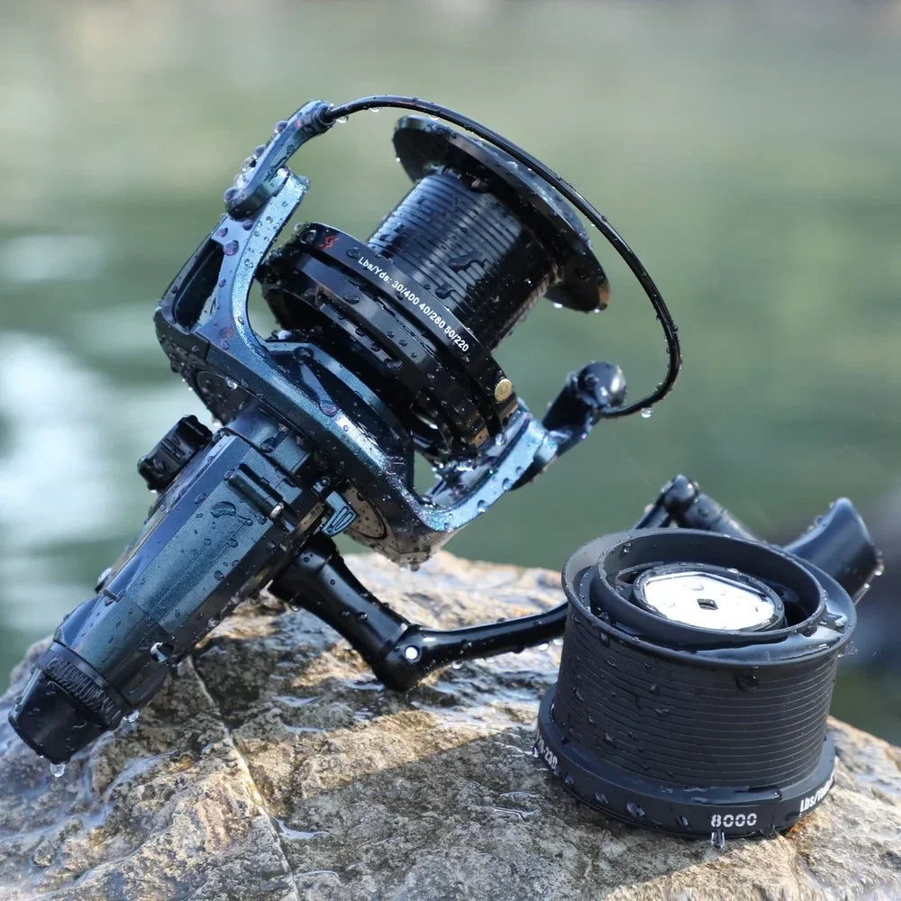 Carrete giratorio de metal SOUGAYLANG completo 9000‑12000 para pesca de mar, jigging y trolling de largo alcance
