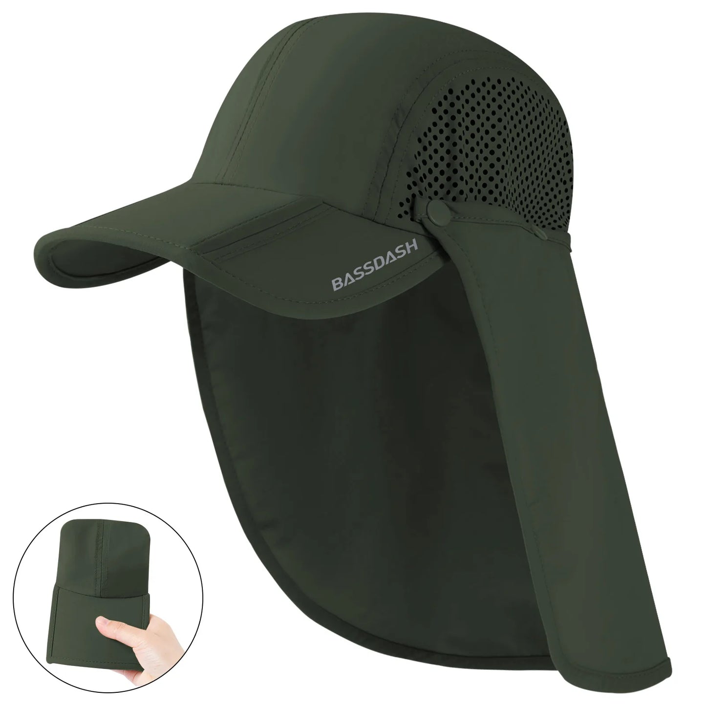 Sombrero de pesca BASSDASH plegable UPF 50+ con solapa desmontable
