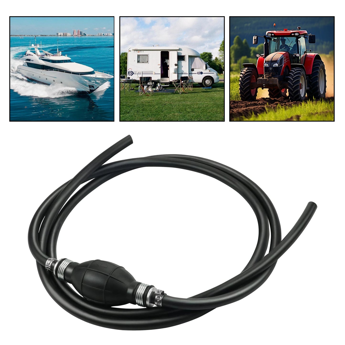 Conjunto de línea de combustible de 5/16", conjunto de manguera de línea de combustible de 6 pies con bombilla de cebado para motor fueraborda marino, vehículos recreativos, tractores y caravanas