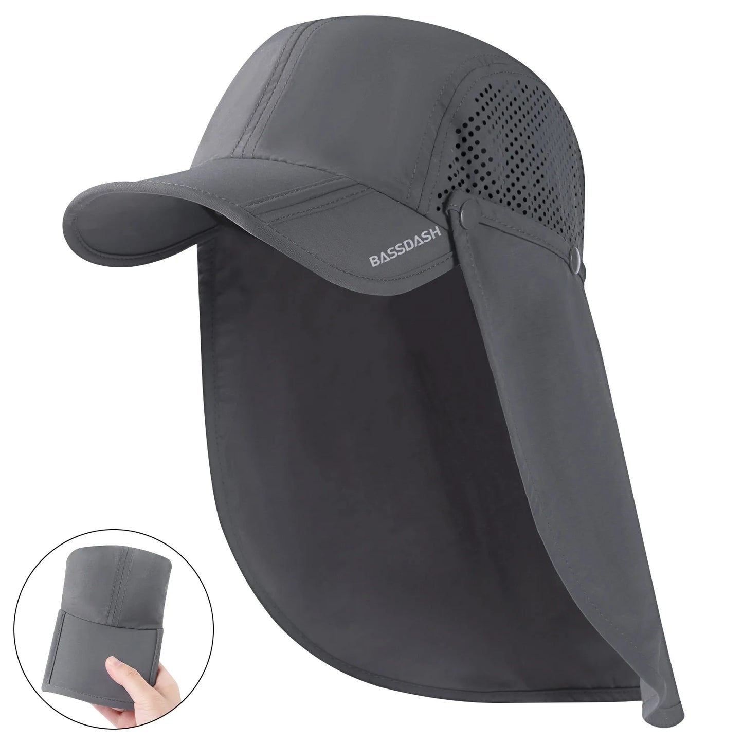 Sombrero de pesca BASSDASH plegable UPF 50+ con solapa desmontable