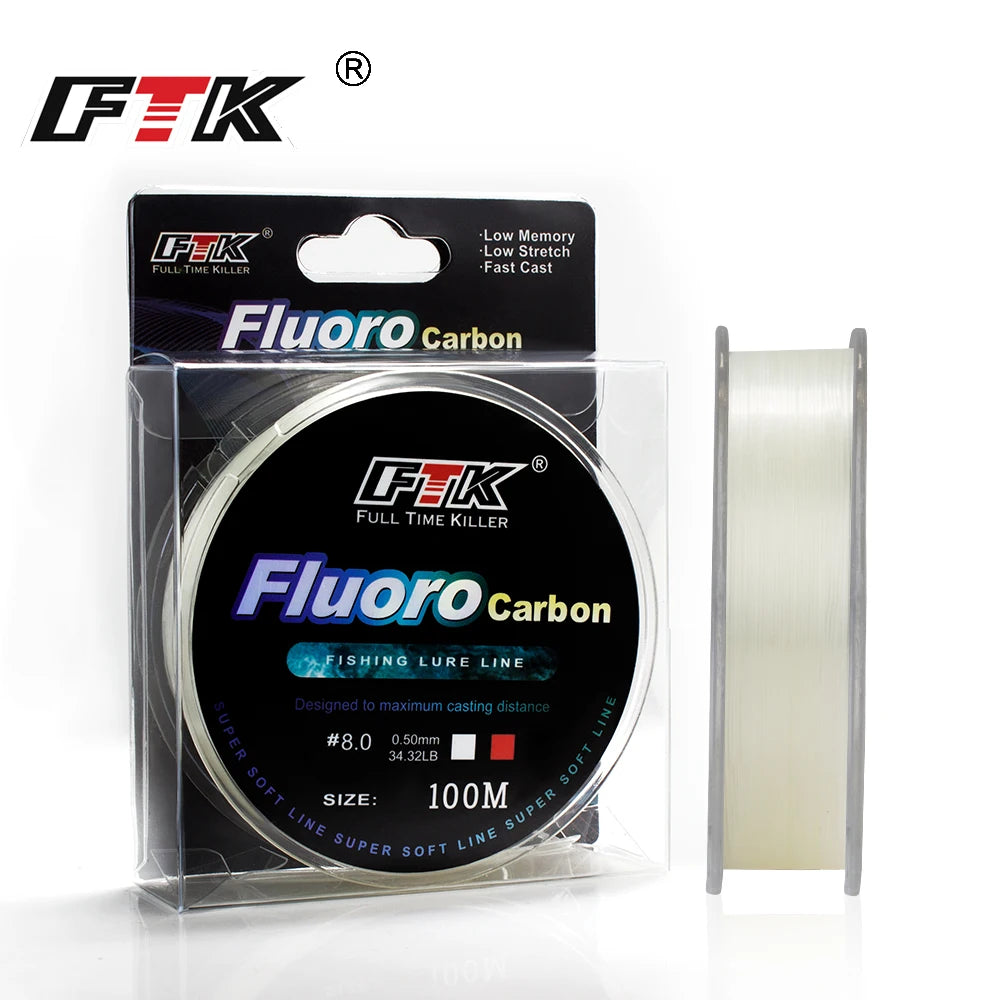 Línea de pesca con revestimiento de fluorocarbono FTK, 100M, 0,14mm-0,5mm, 4,13LB-34,32LB, monofilamento de fibra de carbono
