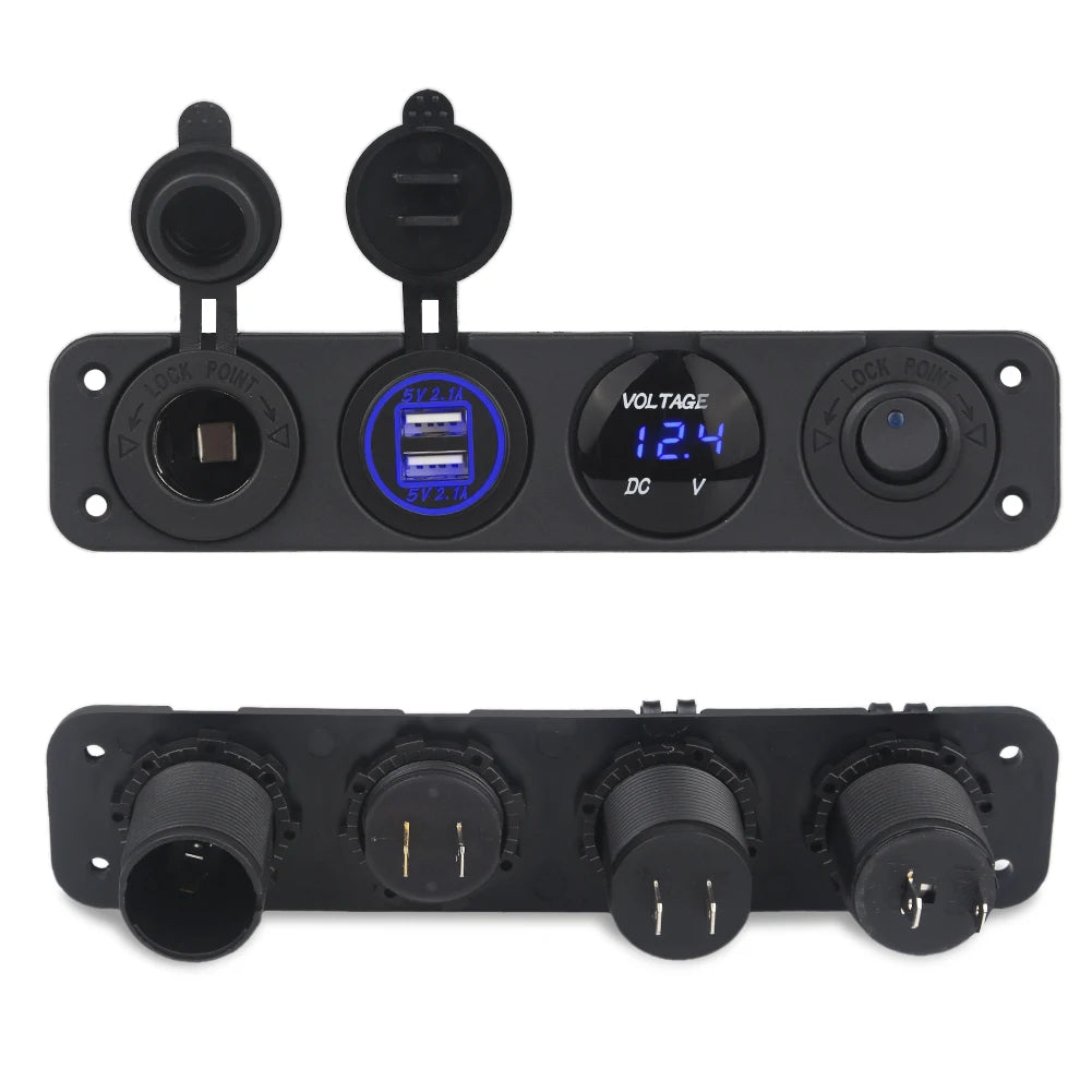 Panel de interruptor de 5 entradas para barco, circuito Led impermeable con voltímetro, Cargador Usb Dual, 12v y 24v