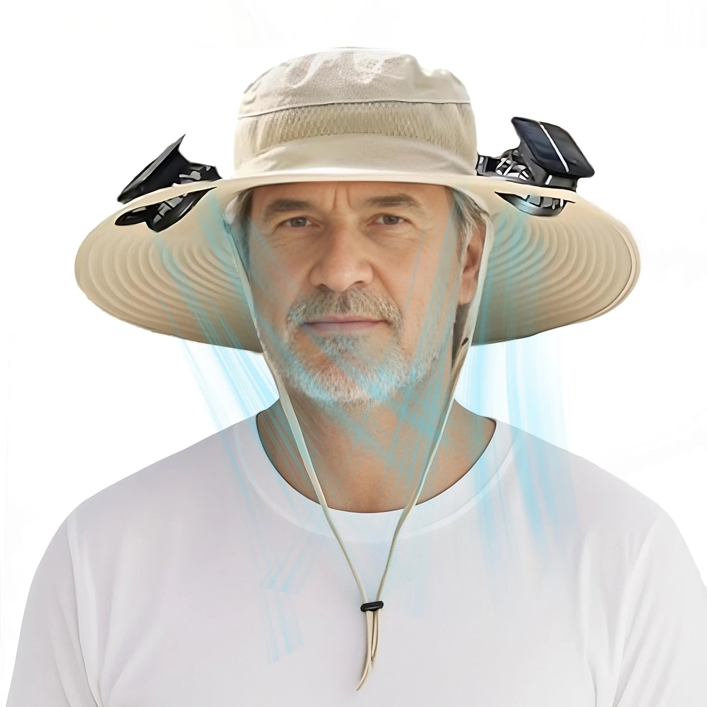 🎣 Sombrero de sol de ala ancha con ventiladores solares 2‑en‑1