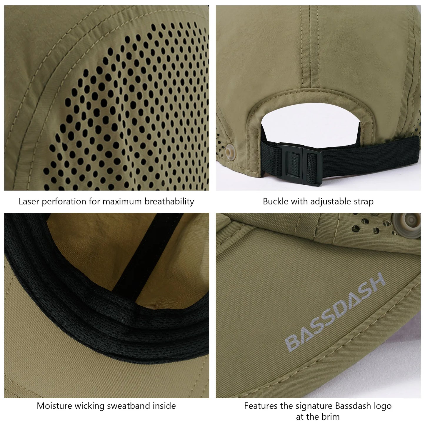 Sombrero de pesca BASSDASH plegable UPF 50+ con solapa desmontable