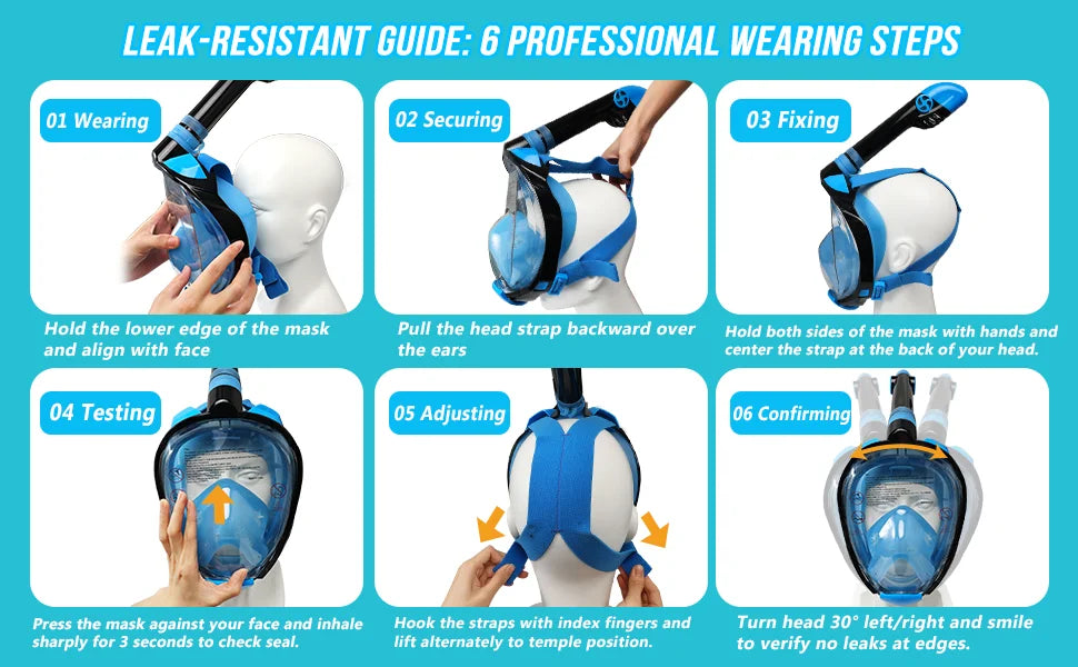 Máscara de buceo profesional para esnórquel, máscara de snorkel de cara completa subacuática, gafas antiniebla para niños y adultos, equipo de natación