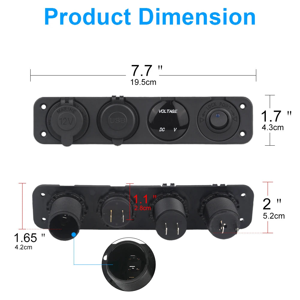 Panel de interruptor de 5 entradas para barco, circuito Led impermeable con voltímetro, Cargador Usb Dual, 12v y 24v