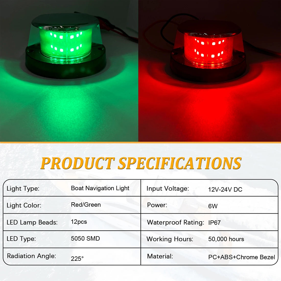 Luces de navegación para barcos marinos, luces laterales LED impermeables de 12V, luces de estribo de puerto rojo y verde para yate, barco de pesca