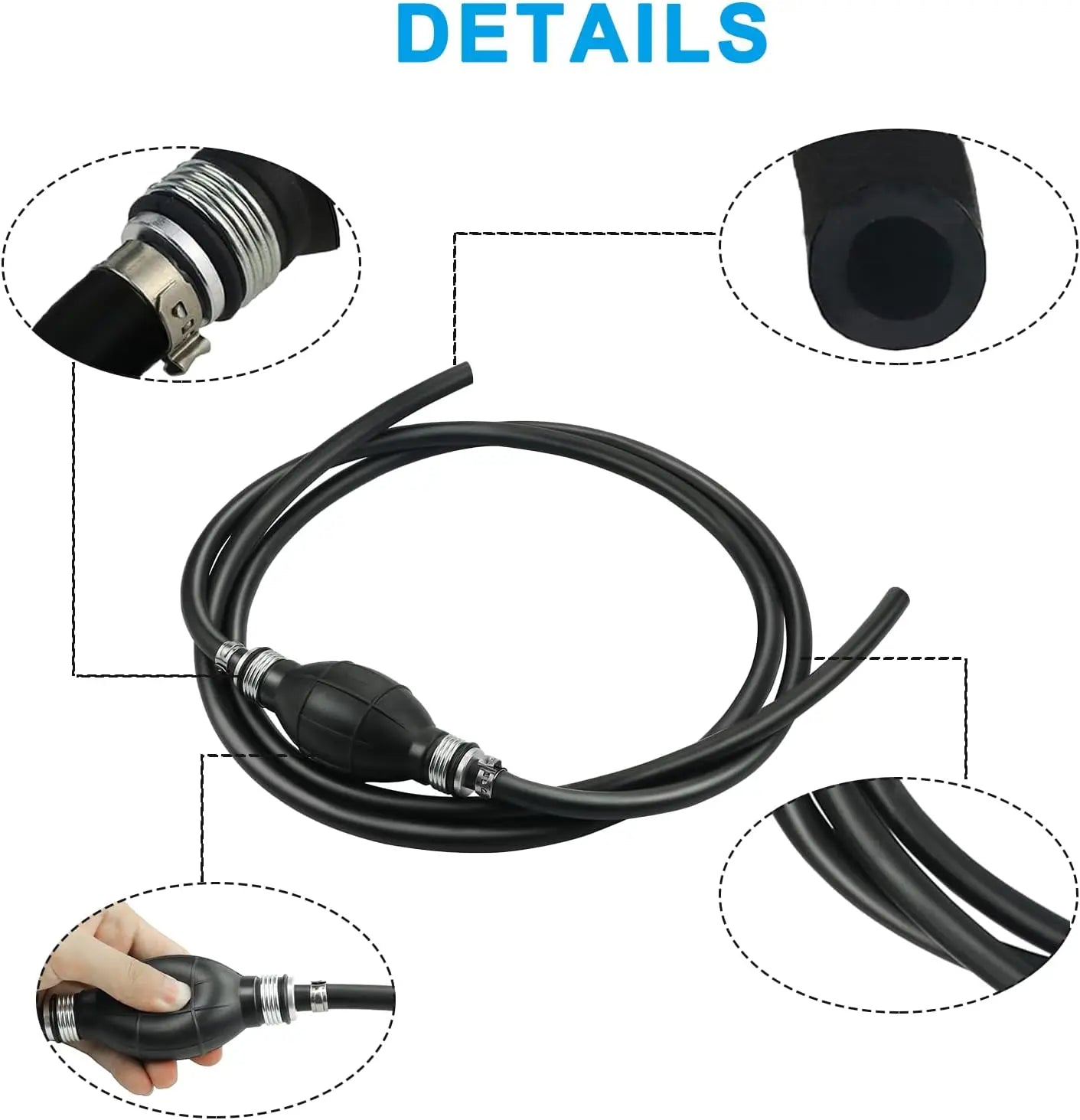Conjunto de línea de combustible de 5/16", conjunto de manguera de línea de combustible de 6 pies con bombilla de cebado para motor fueraborda marino, vehículos recreativos, tractores y caravanas