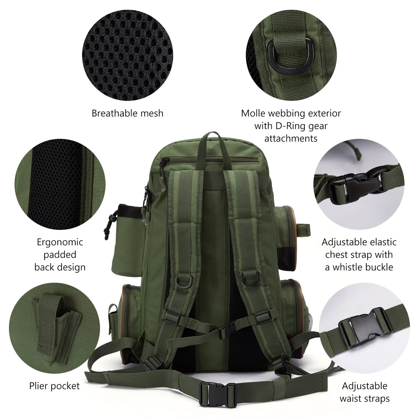 Mochila de pesca táctica multifuncional BASSDASH, mochila ligera para almacenamiento y movilidad