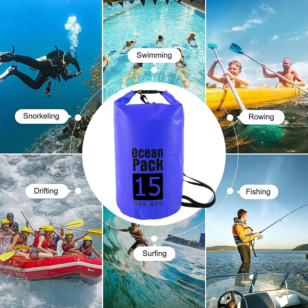 Bolsa seca impermeable 2L–15L para playa, kayak, trekking y natación