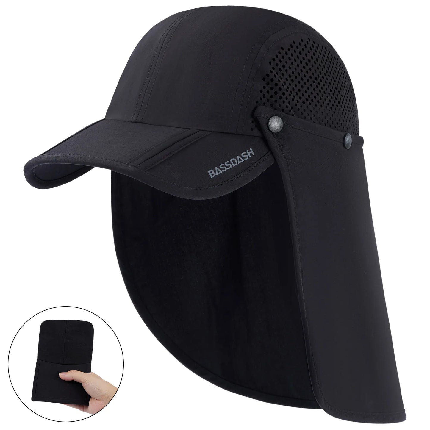 Sombrero de pesca BASSDASH plegable UPF 50+ con solapa desmontable