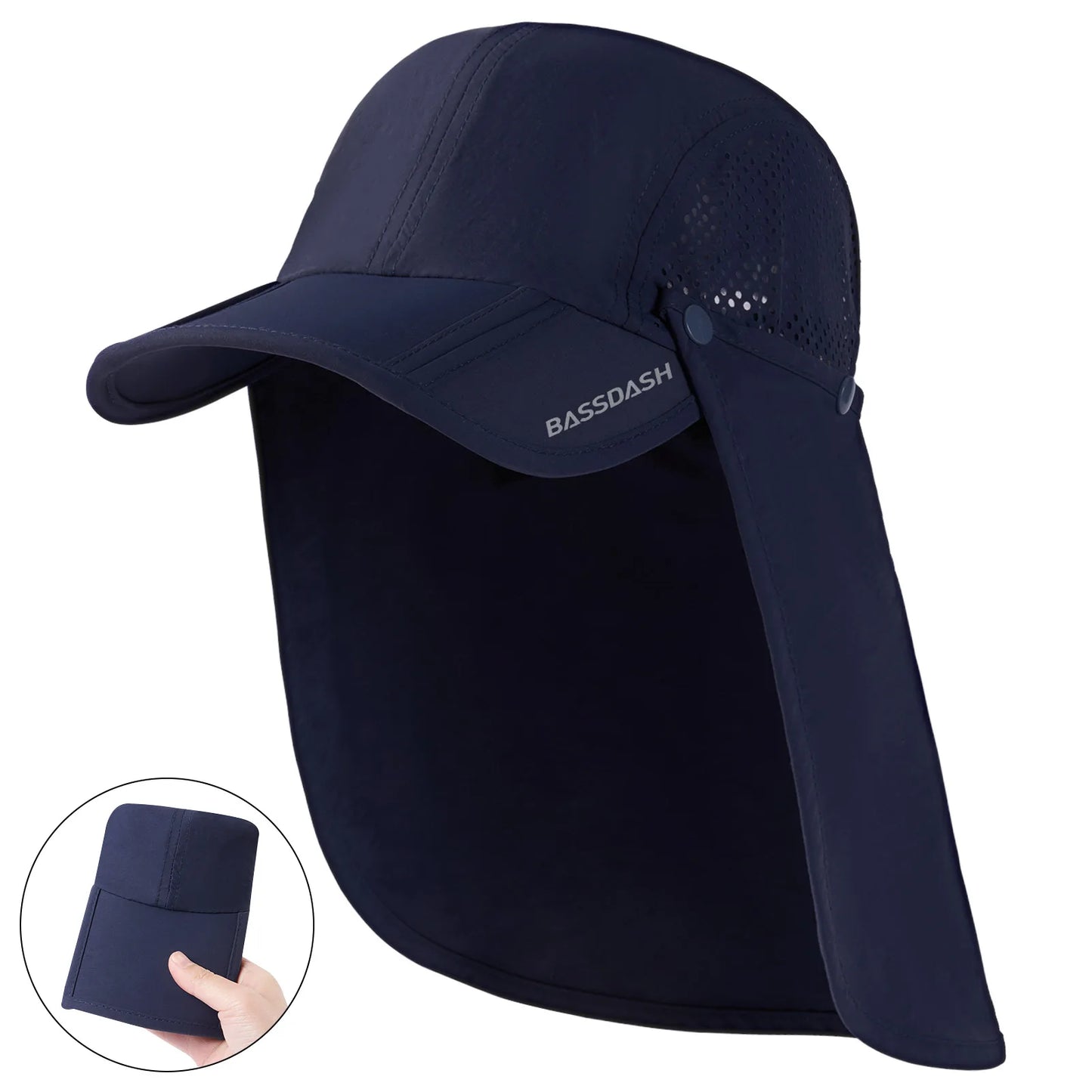 Sombrero de pesca BASSDASH plegable UPF 50+ con solapa desmontable