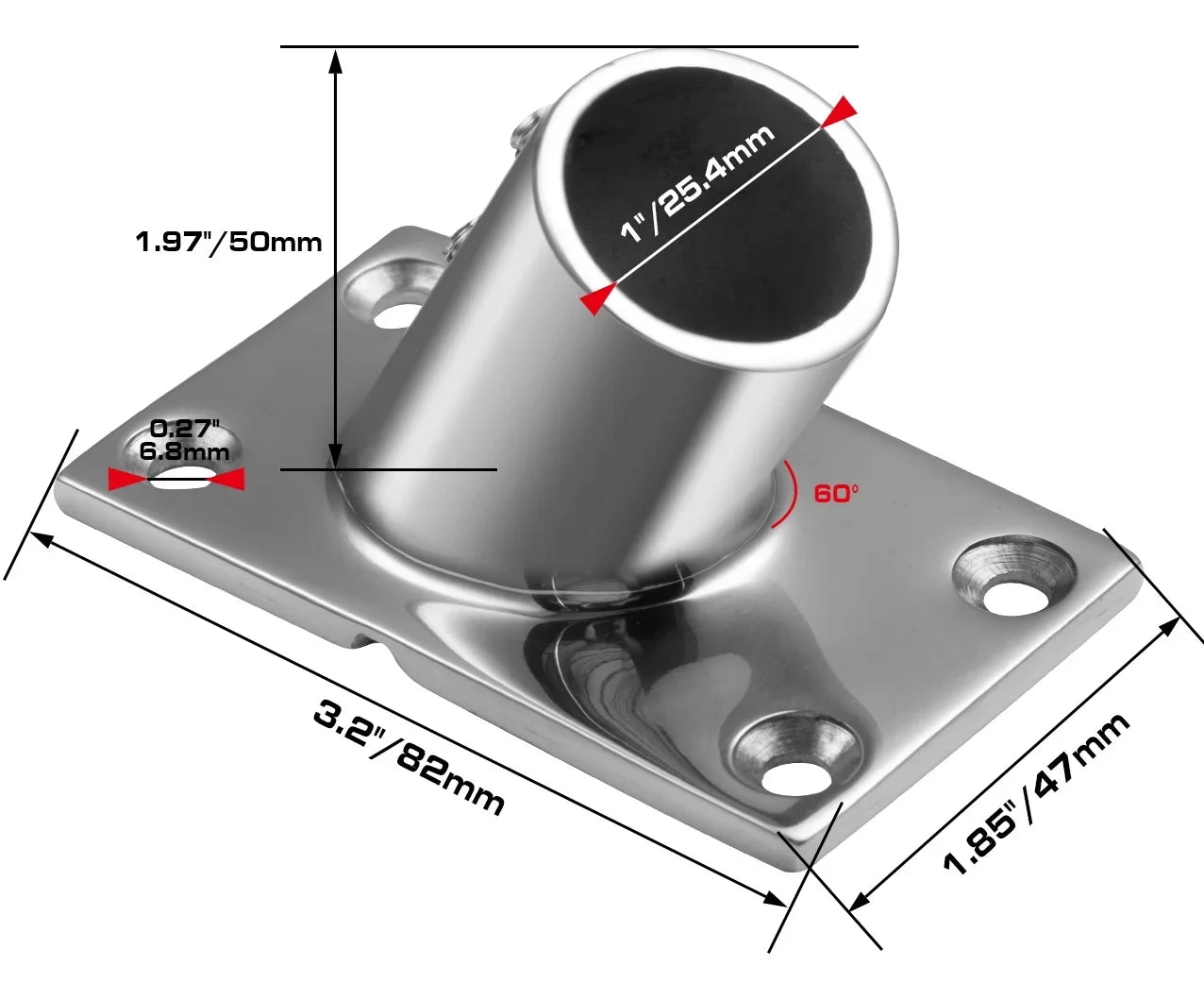 Goture, 1 pieza, montaje de pasamanos para barco, 35/45/60/90 grados, acero inoxidable, 7/8 "/1", Base redonda/rectangular, Hardware de barandilla para yate y barco