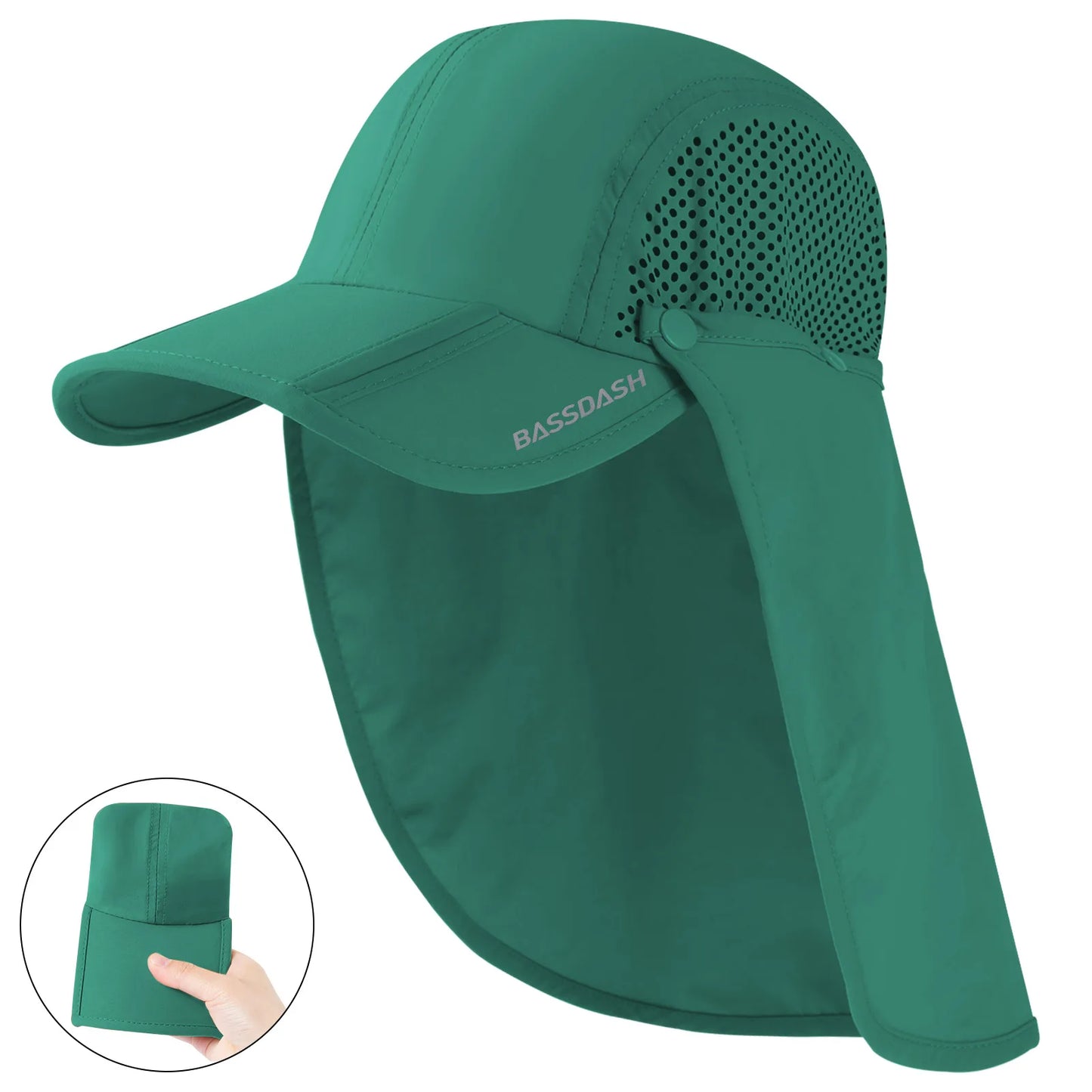 Sombrero de pesca BASSDASH plegable UPF 50+ con solapa desmontable