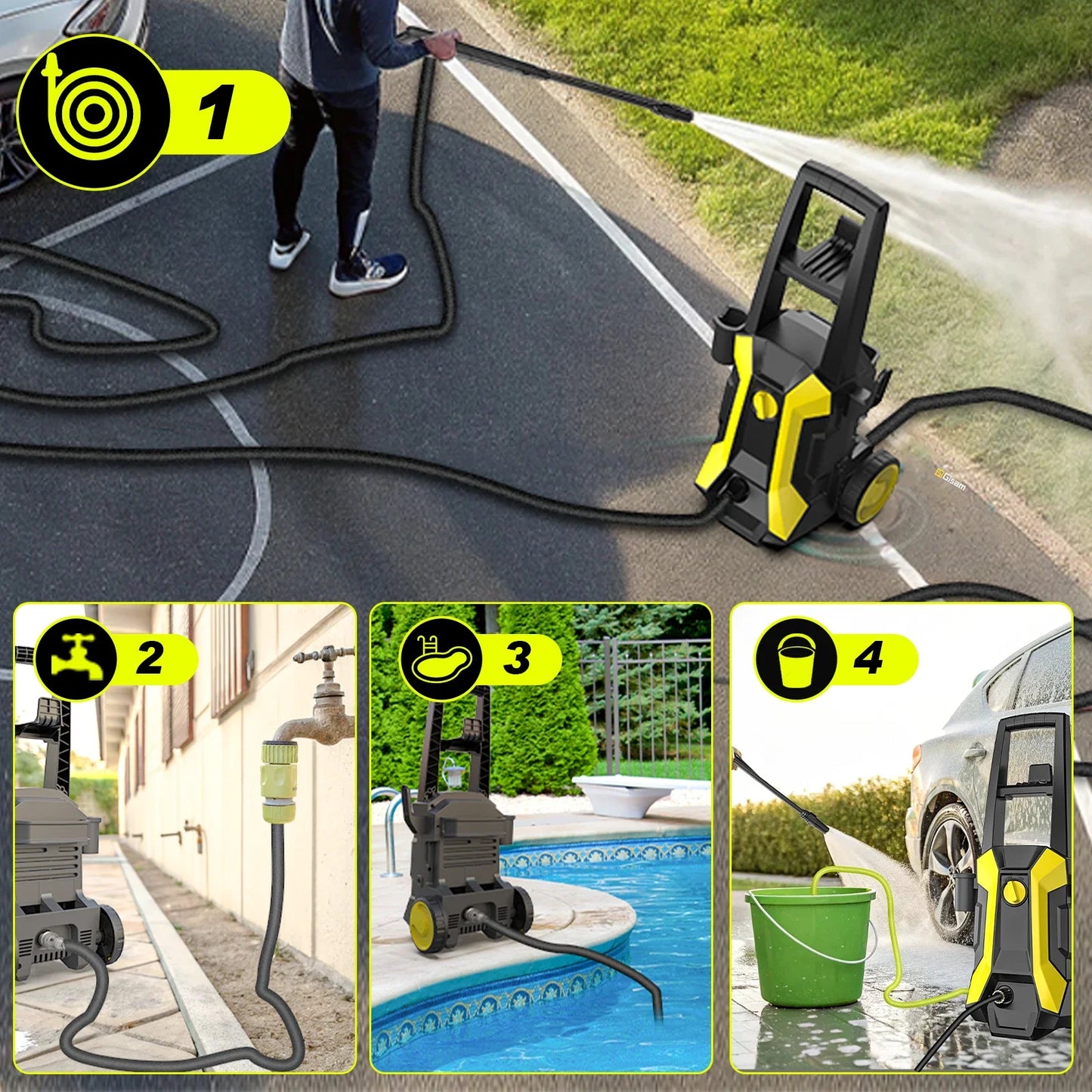 Gismis 180Bar 2200W Lavadora eléctrica de alta presión Pistola de lavado de autos Pistola pulverizadora de lavado de agua para lavado de jardín 180 ° Boquilla ajustable