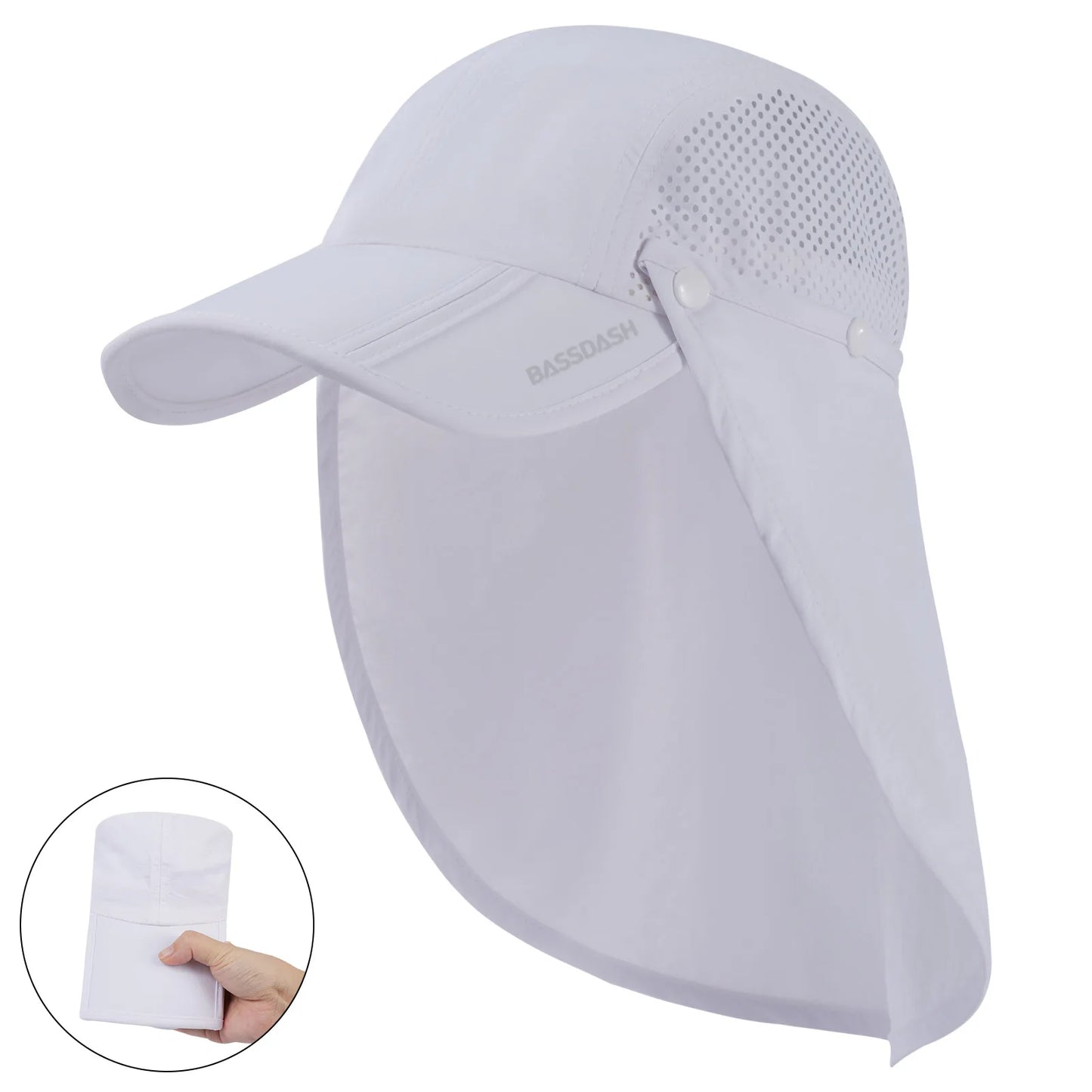 Sombrero de pesca BASSDASH plegable UPF 50+ con solapa desmontable