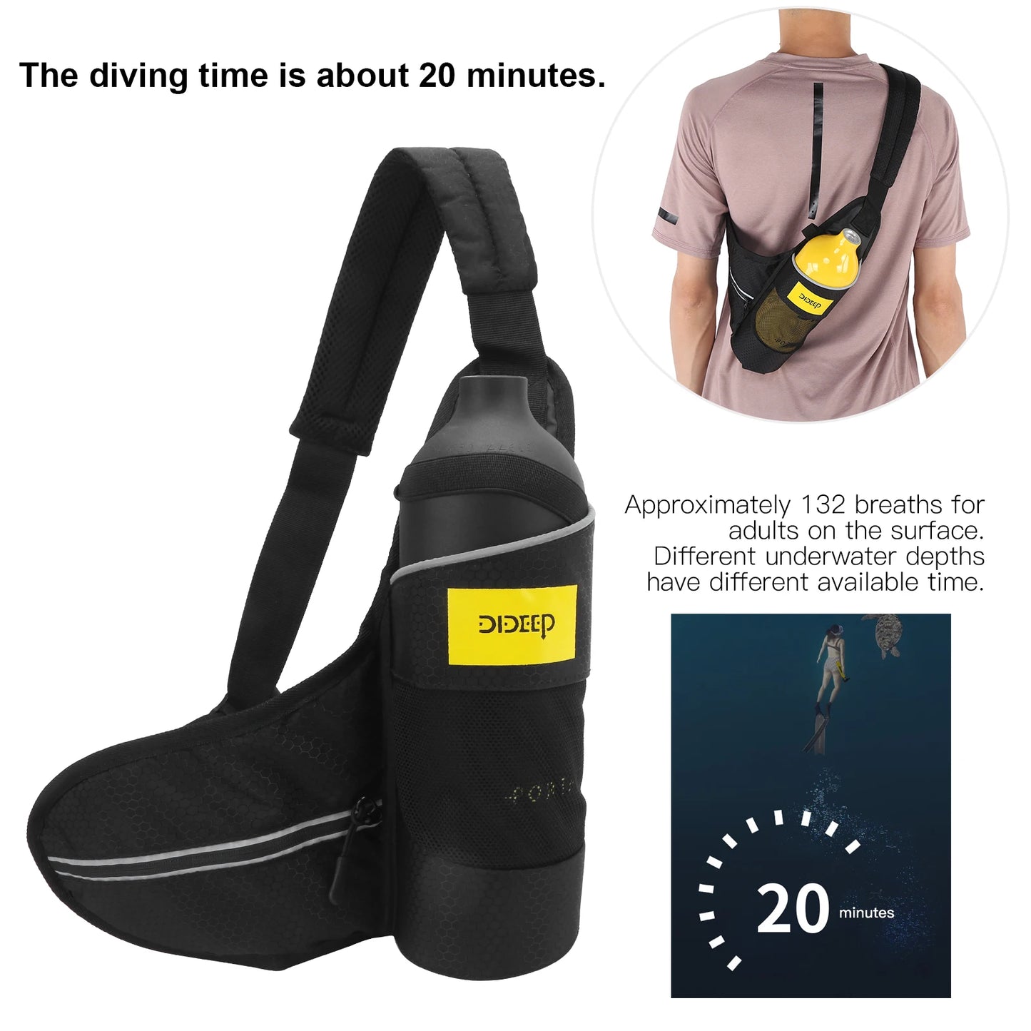 Kit de buceo portátil DIDEEP 1L – Cilindro de oxígeno, snorkel, gafas y bolsa