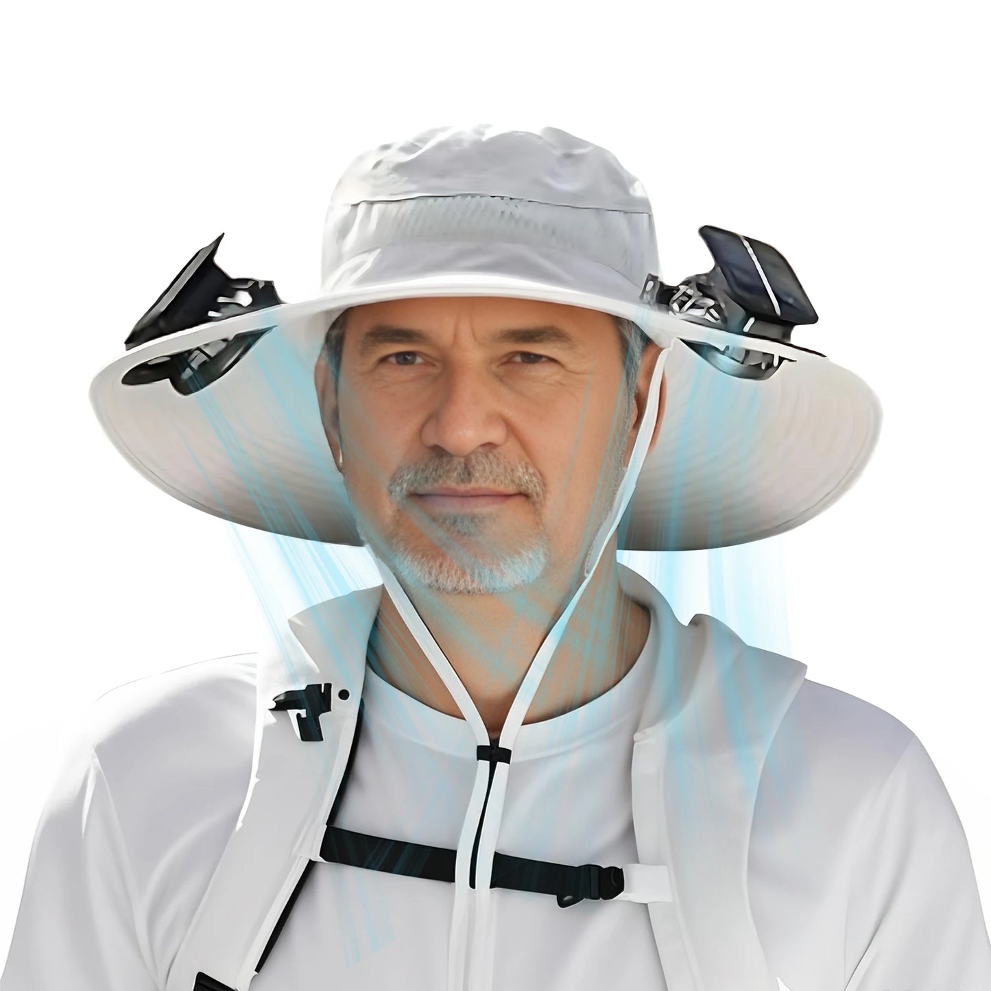 🎣 Sombrero de sol de ala ancha con ventiladores solares 2‑en‑1
