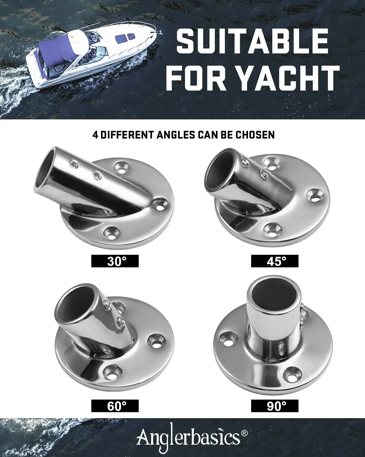 Goture, 1 pieza, montaje de pasamanos para barco, 35/45/60/90 grados, acero inoxidable, 7/8 "/1", Base redonda/rectangular, Hardware de barandilla para yate y barco