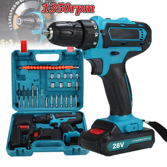 Taladro de impacto inalámbrico, destornillador multifuncional, batería de litio recargable, herramienta eléctrica de velocidad de 1350rpm, 28V