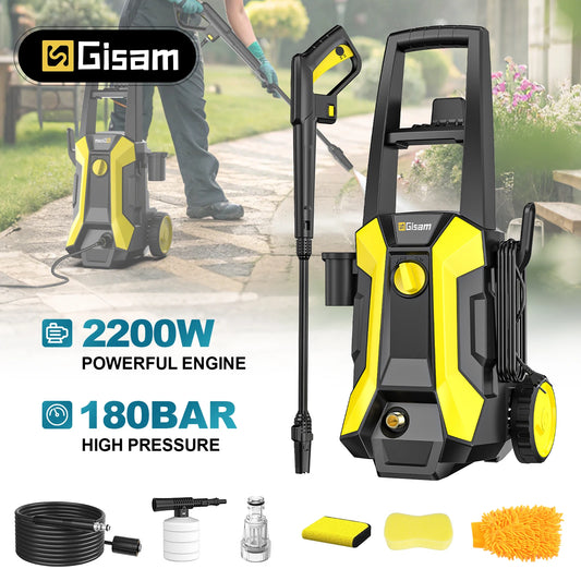 Gismis 180Bar 2200W Lavadora eléctrica de alta presión Pistola de lavado de autos Pistola pulverizadora de lavado de agua para lavado de jardín 180 °   Boquilla ajustable