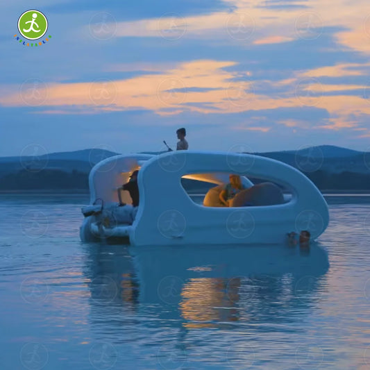 Catamarán eléctrico inflable solar – Isla flotante portátil 4,5 m en PVC para varias personas