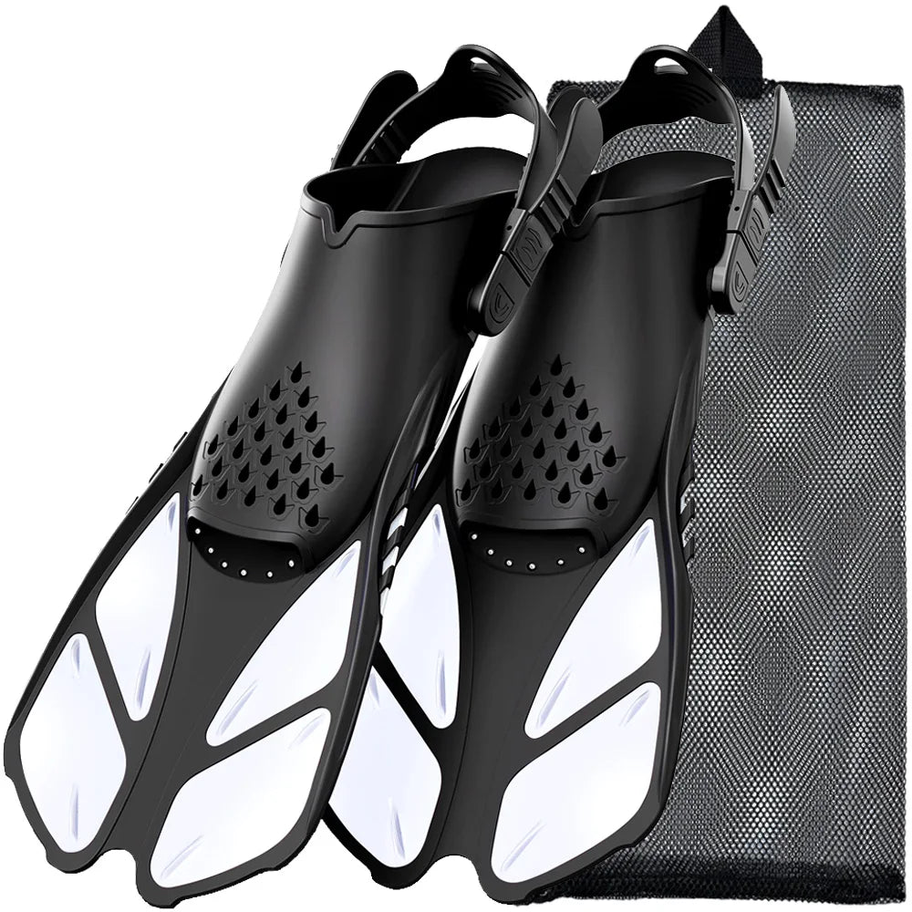 Aletas de snorkel ajustables de talón abierto – Silicona adultos viaje