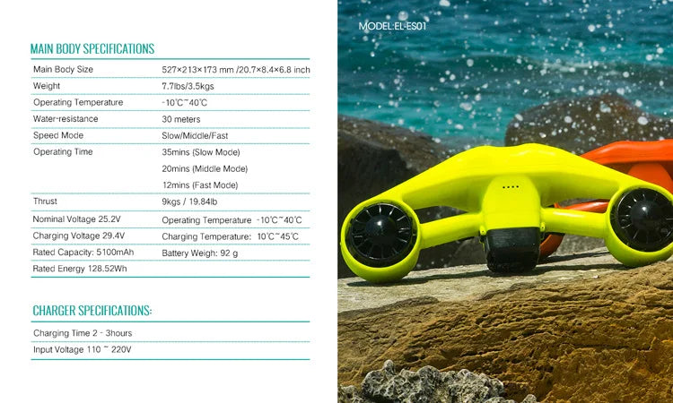 Manopla eléctrica alimentada por batería, patinete de chorro subacuático, propulsor duradero para natación y buceo, hélice flotante para Snorkel