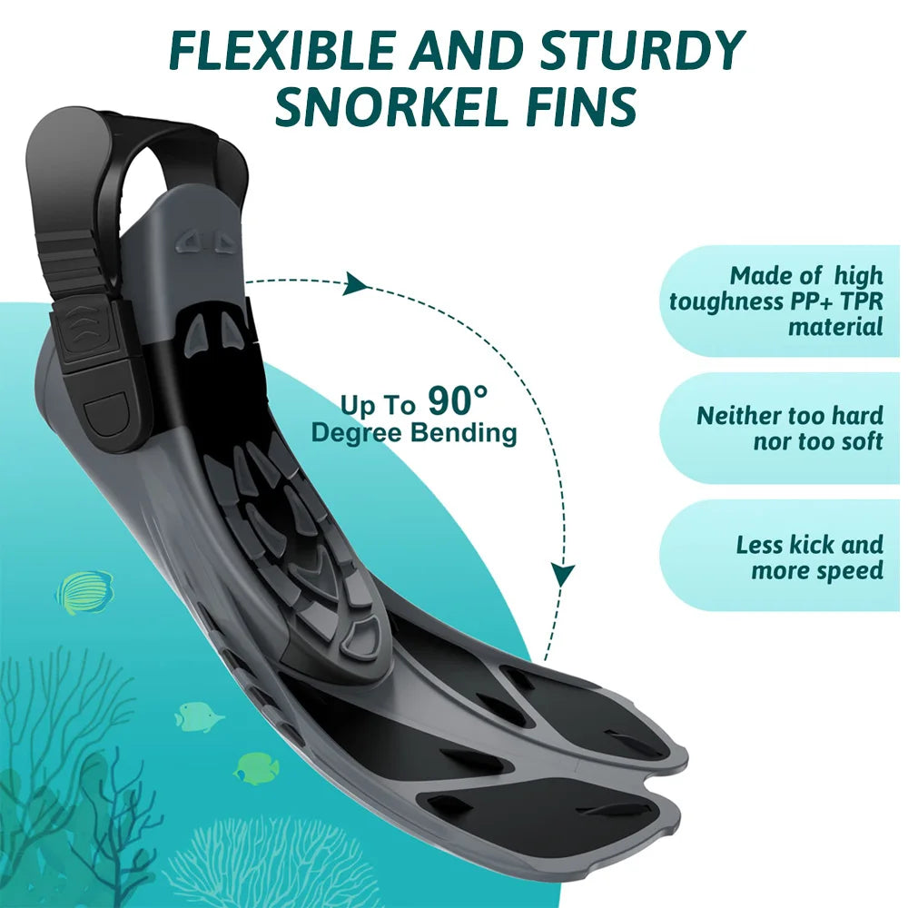 Aletas de snorkel ajustables de talón abierto – Silicona adultos viaje