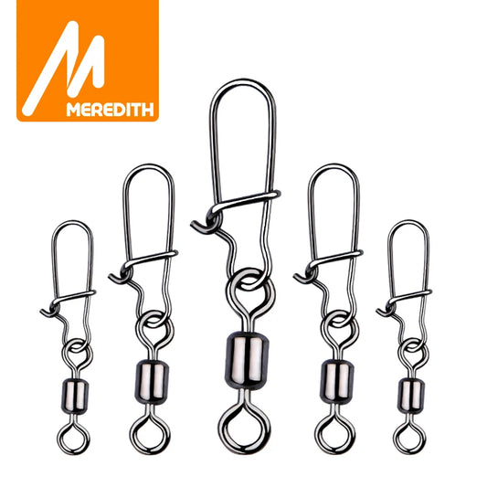 Pin conector de rodamiento giratorio de acero inoxidable MEREDITH, anzuelo a presión, señuelo, aparejos giratorios, 50 piezas