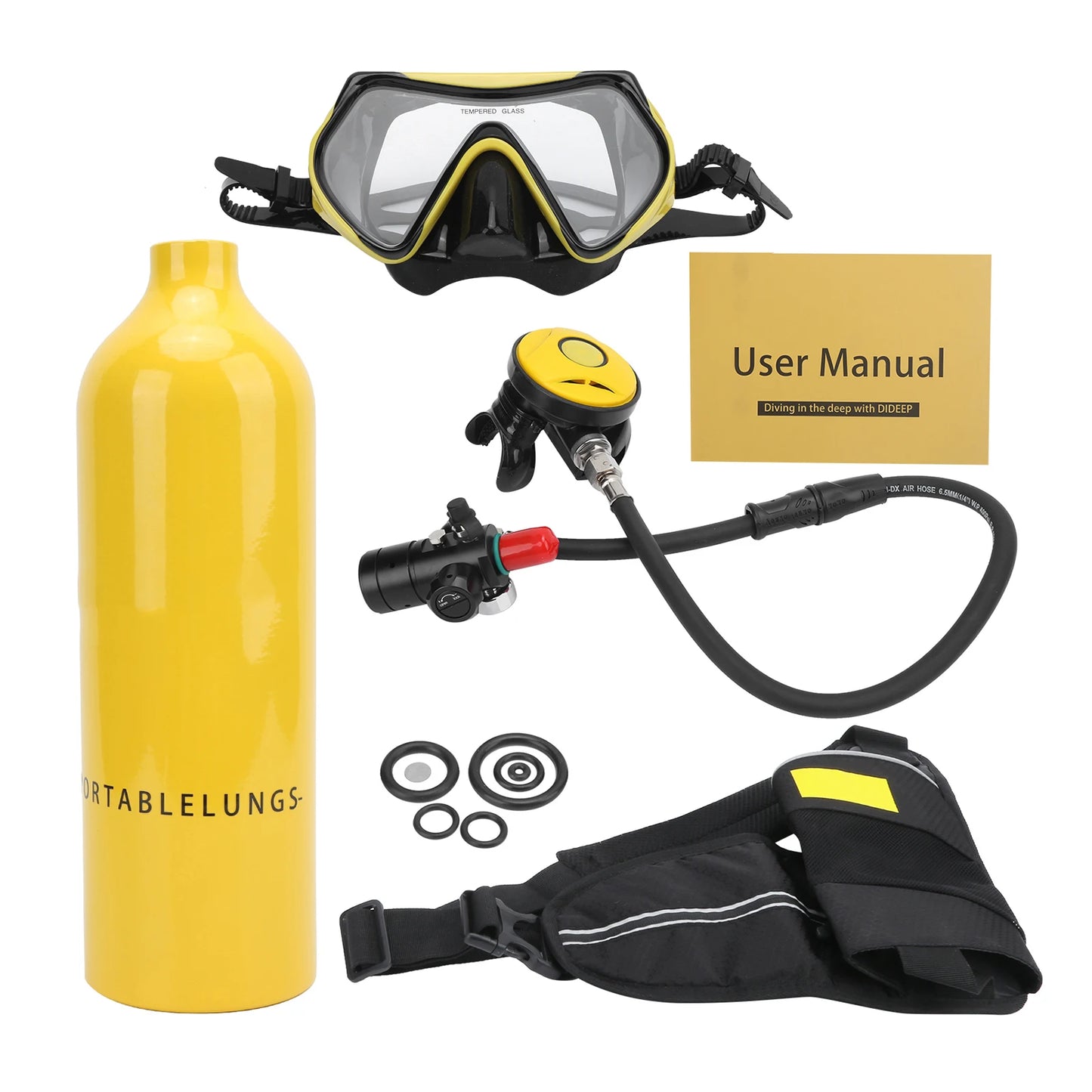 Kit de buceo portátil DIDEEP 1L – Cilindro de oxígeno, snorkel, gafas y bolsa