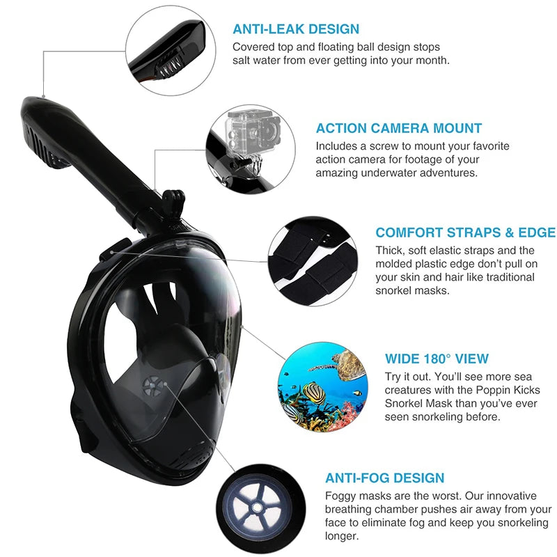 Máscara de buceo profesional para esnórquel, máscara de snorkel de cara completa subacuática, gafas antiniebla para niños y adultos, equipo de natación