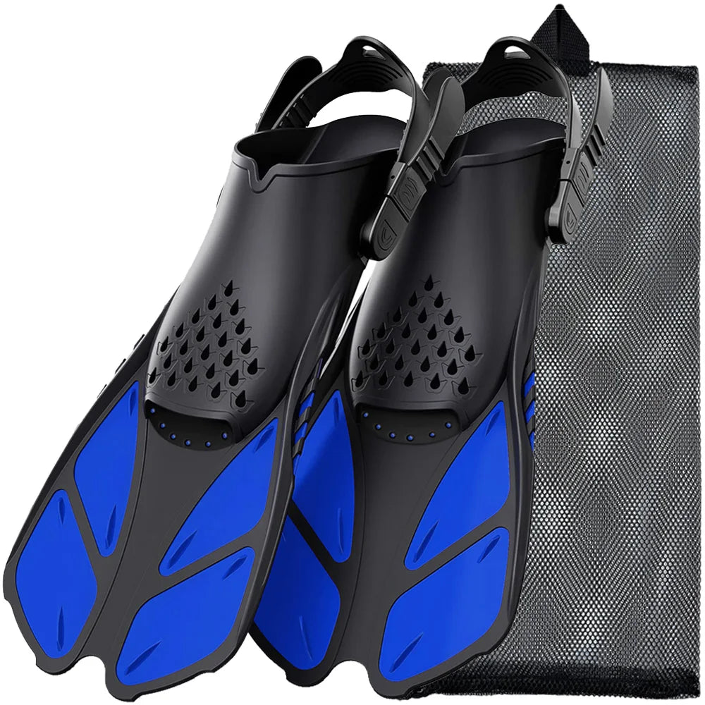 Aletas de snorkel ajustables de talón abierto – Silicona adultos viaje